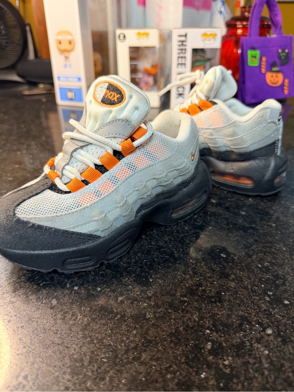 Nike Kids Air max White and Orange Low-Top Sneakers with Black Accents